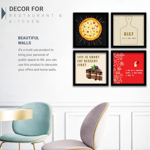 Image of kotart - Cooking Quotes Wall Posters With Frame for Restaurant, Cafe and Kitchen Decor - Set of 4 Framed Posters for Home (13 x 13 inch) Set of 4 (Art 8, Big)