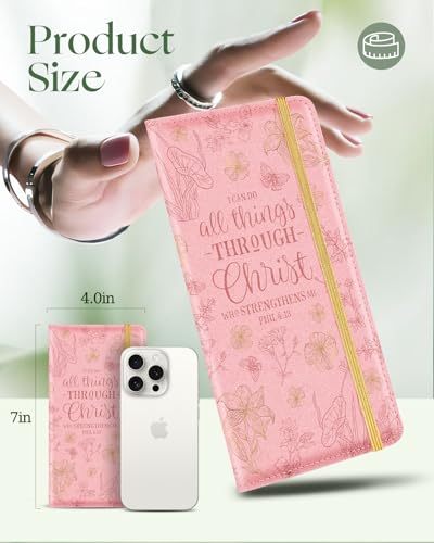 Slohif Checkbook Cover for Personal - Pink Flower Floral Leather Register Duplicate Check Protector Holder Book Wallet for Women Top Stub Side Tear - Thumbnail 2