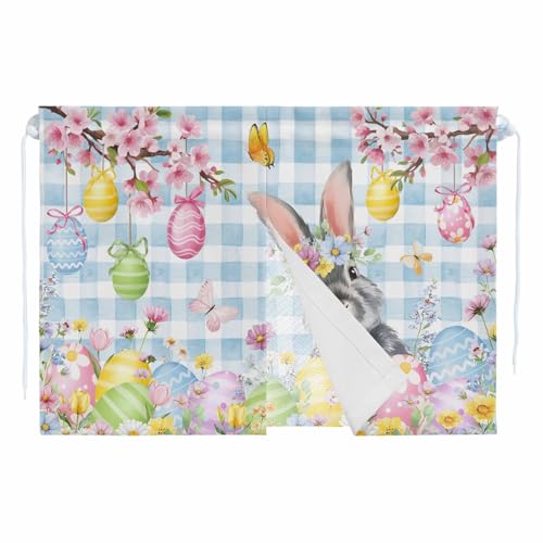Car Window Shades 1PCS, Easter Eggs Cute Bunny Car Curtains Window Shade Covers, Spring Flowers Blue Plaid Privacy Side Sun Shades Blackout Curtains for Sedan SUV Sleeping