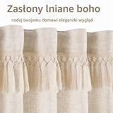 TOPICK Zazdrostki w stylu boho, z frędzlami, firanka kuchenna, styl dworkowy, wys. 90 x 65 cm, zestaw 2 sztuk, dekoracja okienna, krótkie zasłony o wyglądzie lnu, do kuchni, krótkie zasłony vintage