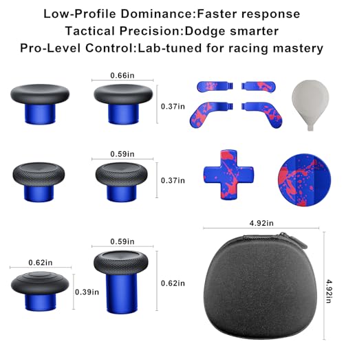 Image of 14-in-1 Controller Accessories Kit Compatible with Xbox Elite Series 2, 6 Premium Metal Thumbsticks, Swap Joysticks, 4 Interchangeable Paddles, 2 D-Pads, 1 Tool & 1 Storage Bag (Blue+Red)