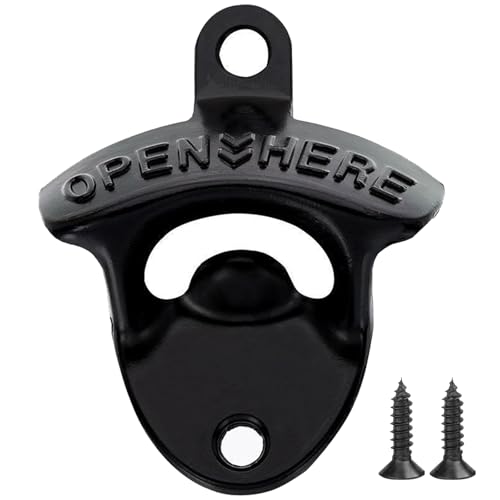 Wall Mounted Beer Bottle Opener Cast Iron Bottle Opener Wall Mounted Rustic Retro Style Vintage Openers for Bar Kitchens & Vintage Rustic BarBlack
