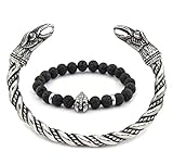 BAVIPOWER Odin Raven Head Twisted Bangle Cuff Stainless Steel Ancient Authentic Scandinavian Accesso