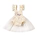 Geagodelia Vestito Pagliaccetto Neonata Compleanno in Pizzo Tutina Bambina Manica Corta Estivo da Piccola Principessa Abito Bimba Battesimo Elegante (Beige, 9-12 Mesi)