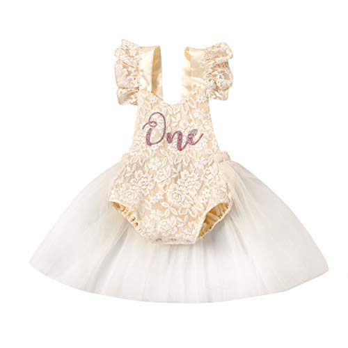 Baby Girl First Birthday Outfit Ruffle Lace Romper Princess Tutu Dress Shiny ONE Cake Smash Photoshoot Party Outfit
