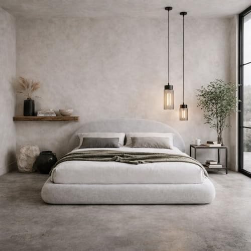 Cloud Frame Round Bed – Washable Cover - Soft Upholstered Linen - Minimalist Modern - Half Circle Moon - Sold Separately (Gray Linen, Queen Headboard) by Cloud Frame - Used condition - US$188.09