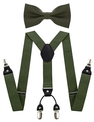 JEMYGINS Olive Green Suspender and Silk Bow Tie Sets for Men (47)