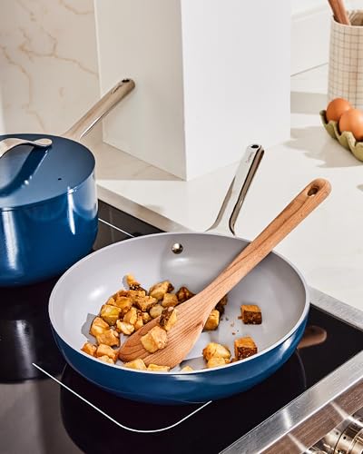 Image of Caraway Ceramic Fry Pan Duo with Glass Lids - Non-Stick Frying Pans (10.5 inch & 8 inch) - Non Toxic, PTFE & PFOA Free - Oven Safe & Compatible with All Stovetops - Perracotta