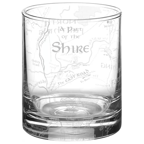 MAP OF THE SHIRE Engraved Whiskey Rocks Glass | Inspired by Hobbits, Middle Earth, Tolkien Fantasy, & The One Ring | Great Christmas Fantasy Gift & Bourbon Barware Drinking Decor! Cover