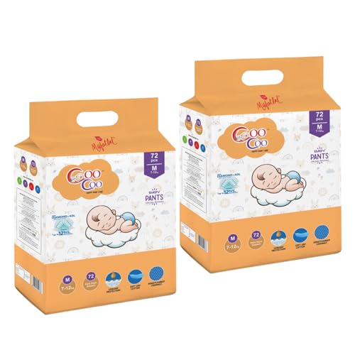 Image of Coo Coo By Mafatlal Extra Dry Baby Pull-Up Premium Diaper Pant, Size M (Medium), 144 Count | 7-12 kg | Up to 12 Hrs Protection | Super Absorbent Core | Soft Elastic Waist | Leak Protection