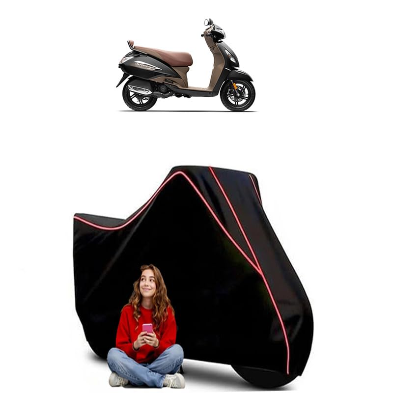 Image of Jupiter Grande Scooty Bike Cover Water Resistant Outdoor Use Universal Fit Scooters Motorcycles Heavy Duty UV Protection Dust Rain Scratch Resistant Elastic Bottom Black Blue Piping