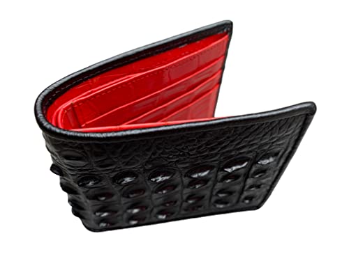 Black and Red Crocodile Leather Skin Men's bifold wallet, Double Side Genuine Alligator