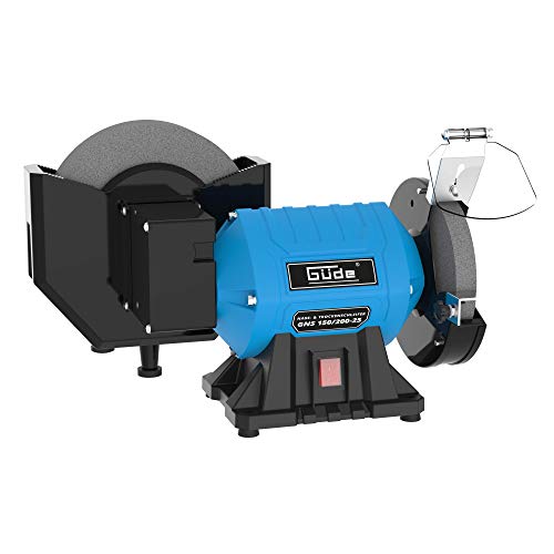 Güde 55238 Nass- und Trockenschleifer GNS 150/200 55238 mit Kondensatormotor und stabilem Metallgehäuse incl. Ø200 und Ø150mm Schleifscheibe 250 Watt 2.950 min-1 Blau