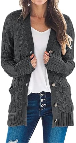 MEROKEETY Womens Fall 2026 Long Sleeve Cable Knit Cardigan Sweate...
