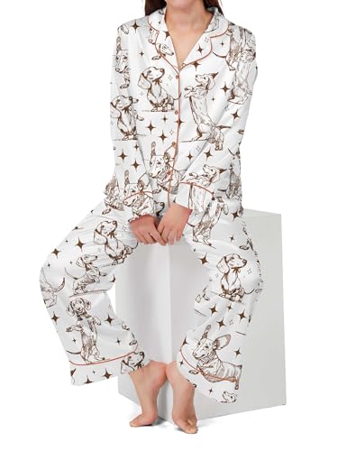 Image of SHESHOW Satin Pajamas for Women Set Long Sleeve Button Down Sleepwear 2 Piece Nightwear Women Pjs Sets Size XS-XXL