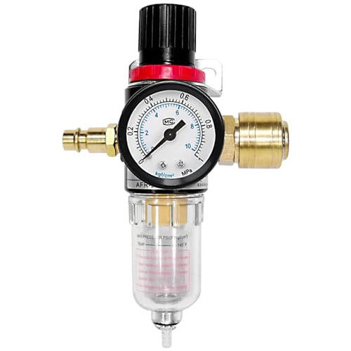 DAJASD Regolatore Filtro Aria, 1/4 Pressione Aria Separatore, Trappola Acqua-Olio Separatore con Manometro e Raccordi ad Aria Rapido Pneumatica, per Compressore e Utensili Aria Pneumatici