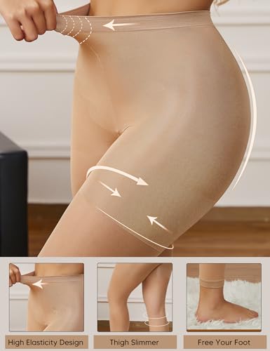 Image of Plus Size Sheer Tights for Women -70D High Waist Women's Pantyhose, Reinforced Toe Compression Pantyhose