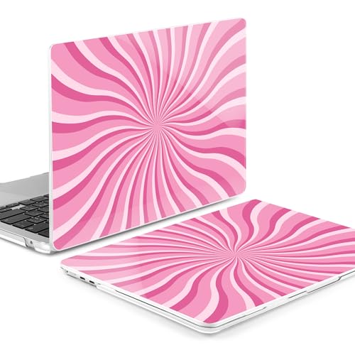 Image of MEEgoodo Case for M5 /M4 /M3 /M2 MacBook Air 13 inch 2026 2025 2024 2022, Fit Model A3449 /A3240 /A3113 /A2681, Case Compatible with MacBook Air 13.6-inch, Pink & White Swirl