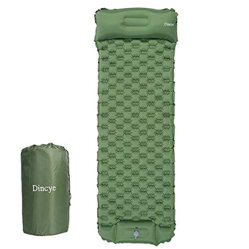 Dincye Sleeping Pad Inflatable with Air Pillow Foot Press Single Camping Sleeping Pad with Camping Pillow Ultralight Air Mattress with Built Pump Self Inflating Sleeping Pad for Backpacking,Hiking