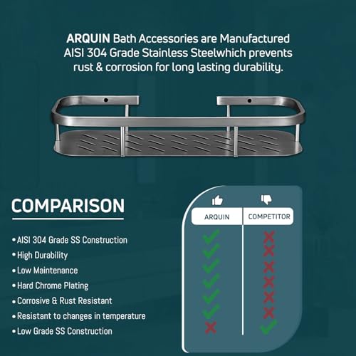 Image of ARQUIN Bathroom Shelf Storage Organizer 5x12 Inch | 304 Grade Stainless Steel Bathroom Racks & Shelf | Wallmount Shelf for Bathroom Accessories Set Storage Shelves for Kitchen Shelves & Racks