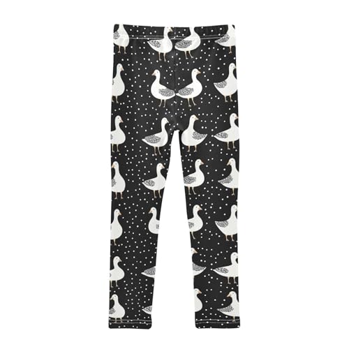 White Geese Girls' Leggings Toddler Doodles Black White Dots Kids Yoga Pants Dance Active Tights 4T2