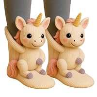 LuupoCiore 3D Knit Animal Socks, Cute Sloth Socks, Novelty Floor 3D Animal Sock for Christmas, Hand Crocheted Winter Warm Sock with, Xmas Gift for Unisex (Unicorn)