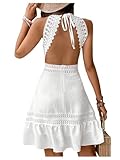 Floerns Women's Contrast Lace Sleeveless Halter Dress Backless Vacation A Line Dress White Small