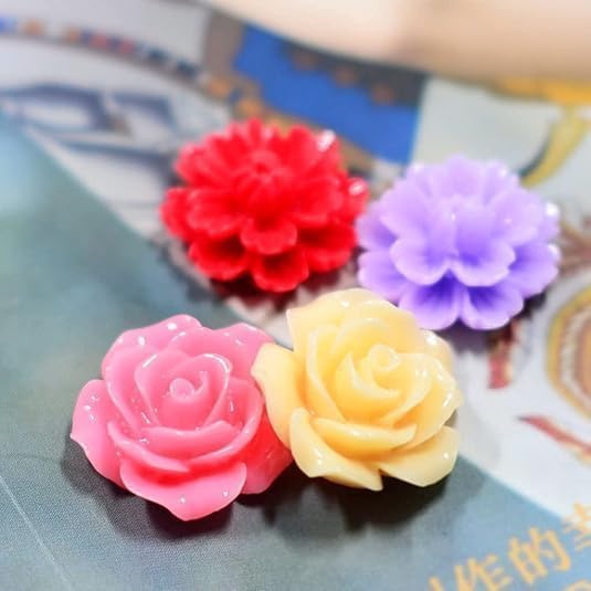 10Pcs Resin Rose Flower Cabochons, Mixed Colors, Resin Flower Buttons, Flatback Cabochons Embellishments - Image 7