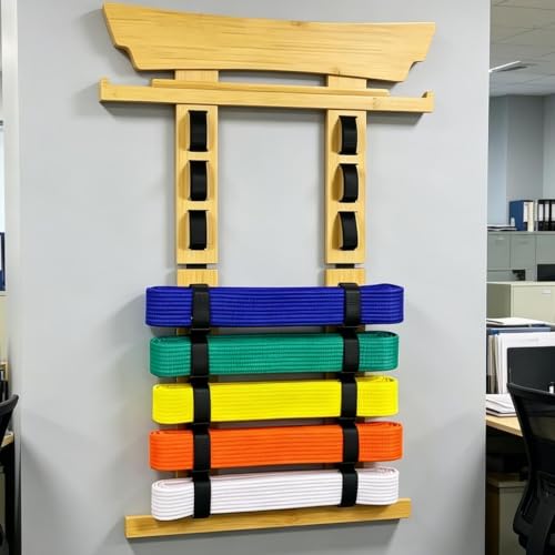 Exhibidor para cinturón karate de madera para ordenar salas de equipos 3