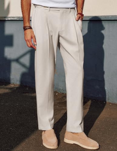 PJ PAUL JONES Mens Linen Dress Pants Casual Slim Fit Expandable Wasit Pleated Front Trousers4