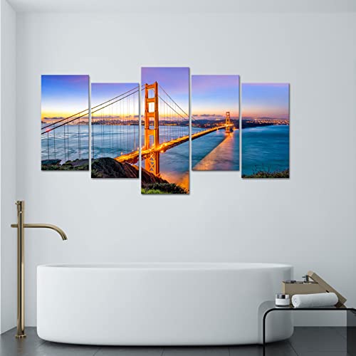 Canvbay 5 Piece Cityscape Canvas Wall Art San Francisco Golden Gate Bridge At Sunset Art Painting City Landscape Picture Prints On Canvas Modern Wall Decor For Dining Living Room Ready To Hang #TOP4