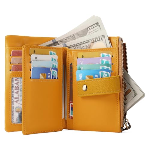 Image of SENDEFN Small Wallet for Women Leather RFID Blocking Wristlet Wallet Credit Card Holder with Double Zipper Coin Purse Ladies Bifold Purse