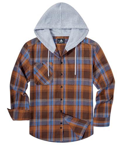 Image of Hooded Flannel Shirts for Men Plaid Long Sleeve Flannel Jacket Hoodies