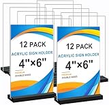 Acrylic Sign Holder 4x6, 12 Pack Clear Double Sided Menu Vertical Display Stand for Restaurants, Office, Store, Show Fair