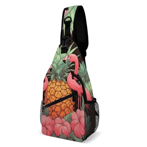 Pineapple Flamingos Sling Bag for Men Women - Adjustable Crossbody Chest Backpack, 15
