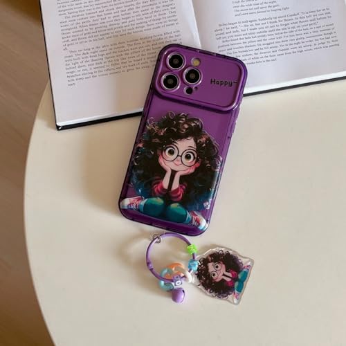 Image of Peeperly Back Cover Case for iPhone 15 Pro Soft Flexible TPU, Shockproof Protective Cartoon Geek Girl Mirror Case for Girls & Women with Charm(Purple)