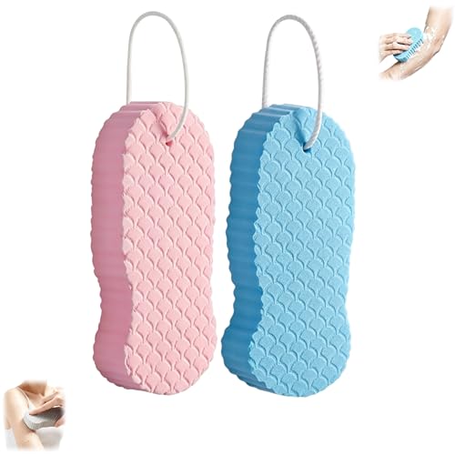 Amazing Exfoliating Shower Sponge 2026 Upgrade: This 3D Ultra-Soft Reusable Skin-Friendly exfoliating Shower Sponge removes Dead Skin and is Suitable (Pink + Blue)