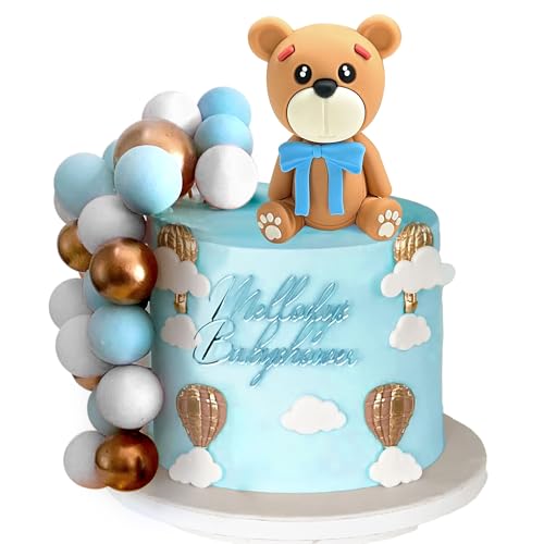 LaVenty Teddybär Kuchen Dekoration 31 Stück Blau Teddybär Tortendeko für Taufe Junge 1 Jahr Kuchen Dekoration Hochzeit Babyshower Geburtstag Party