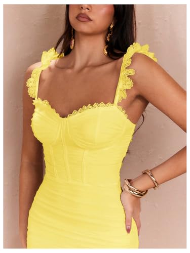 Image of Floerns Women's Lace Trim Sweetheart Neck Ruched Corset Dress Sleeveless Mini Pencil Dresses