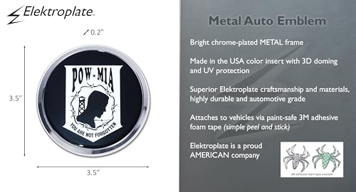 Image of Elektroplate Officially Licensed POW /MIA You are Not Forgotten All Metal Emblem for Cars, Trucks, and All Auto | Universal Fit at 3.5 inch x 3.5 inch | Weatherproof