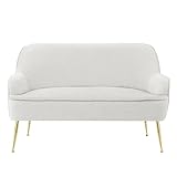 BAÏTA Sofá Recto Fijo de 2 plazas en Tejido con Hebilla, Blanco, 128 x 71 x 81 cm