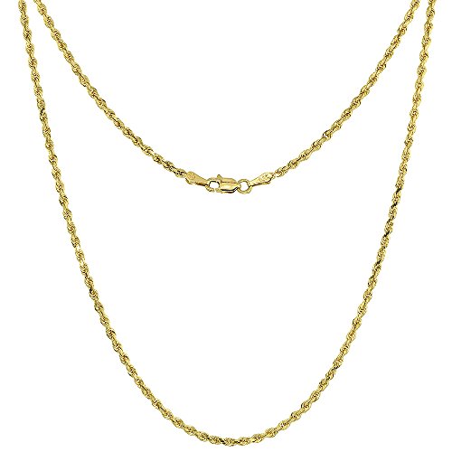 Solid Yellow 14K Gold 2Mm Diamond Cut Rope Chain Bracelet For Women 7 Inches Long #TOP20