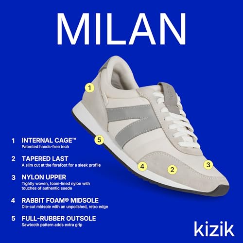 Image of Kizik Slip On Sneakers: Milan - Comfortable, Retro Nylon & Suede, Mens & Womens Walking Shoes with Arch Support, Hands Free Convenience, Wear All-Day