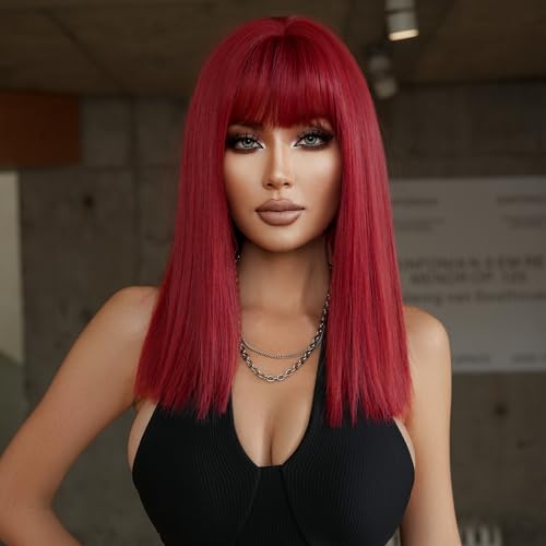 PARK YUN 18 Inch Straight Red Bob Blunt Cut Wig
