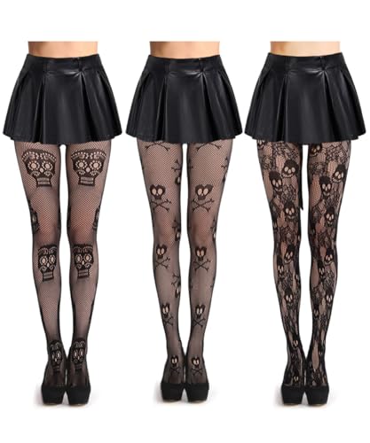 Image of Womens Halloween Stockings Skull Fishnet Tights Spider Web Fishnets