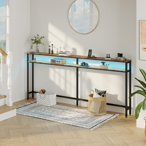CollaredEagle 70\" Console Table with Power Outlets, Sofa Table with LED Lights, Narrow Entryway Table with Shelf, Behind Couch Table for Living Room - Thumbnail 6