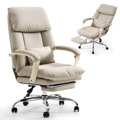 EMIAH Genuine Leather Office Chair Foot Rest, Reclining