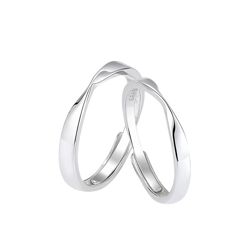 DyLyz Juego de par de anillos de plata de ley 925 anillo Mobius ajustable anillo vintage con giro para pareja anillo llamativo a juego para dedo anillo de banda delicado anillo de plata de moda
