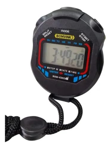 Cronômetro Digital de Mão Alta Precisão 1/100s Display Grande com Relógio Alarme Data Formato 12h 24