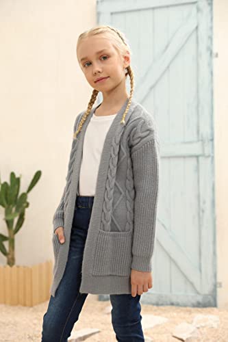 Ermonn Girls Kids Open Front Cardigans Sweaters Long Sleeve Knit Cute Sweater Outwears with Pockets for 5-14 Years3